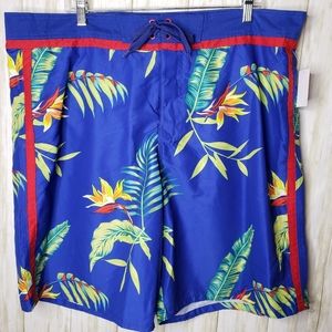 Route 66 Men's Swim Trunks Blue Tropical Print Size 2X 42" Waist Shorts NWT